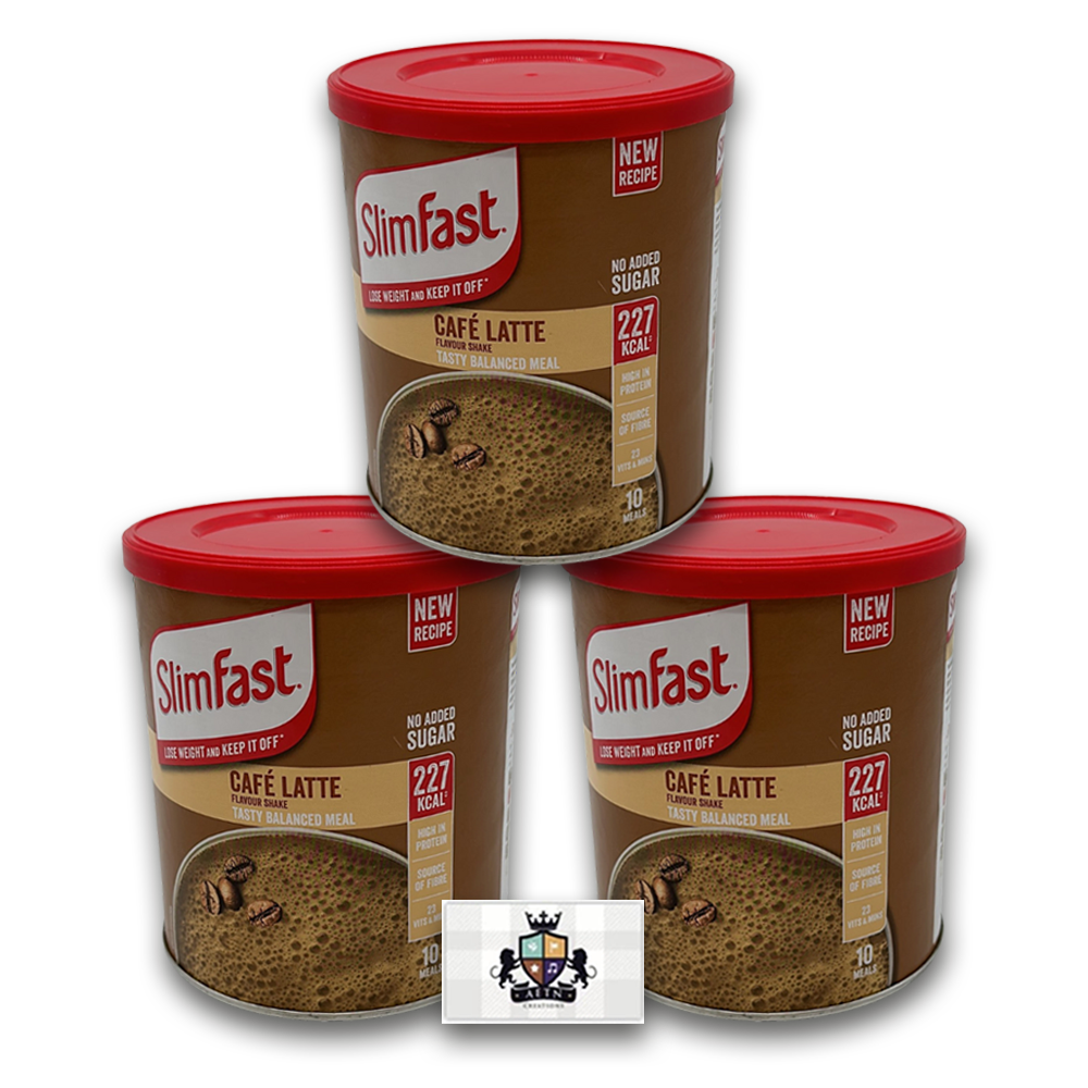 AETN Creations SlimFast Diet Meal Shake Bundle - High Protein Shake Pack of 3 in 10 Servings Cafe Latte Flavour plus AETN Creations Fridge Magnet, Tape Measure and Meal Planner
