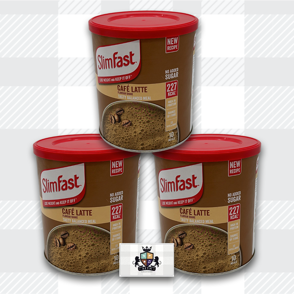 AETN Creations SlimFast Diet Meal Shake Bundle - High Protein Shake Pack of 3 in 10 Servings Cafe Latte Flavour plus AETN Creations Fridge Magnet, Tape Measure and Meal Planner