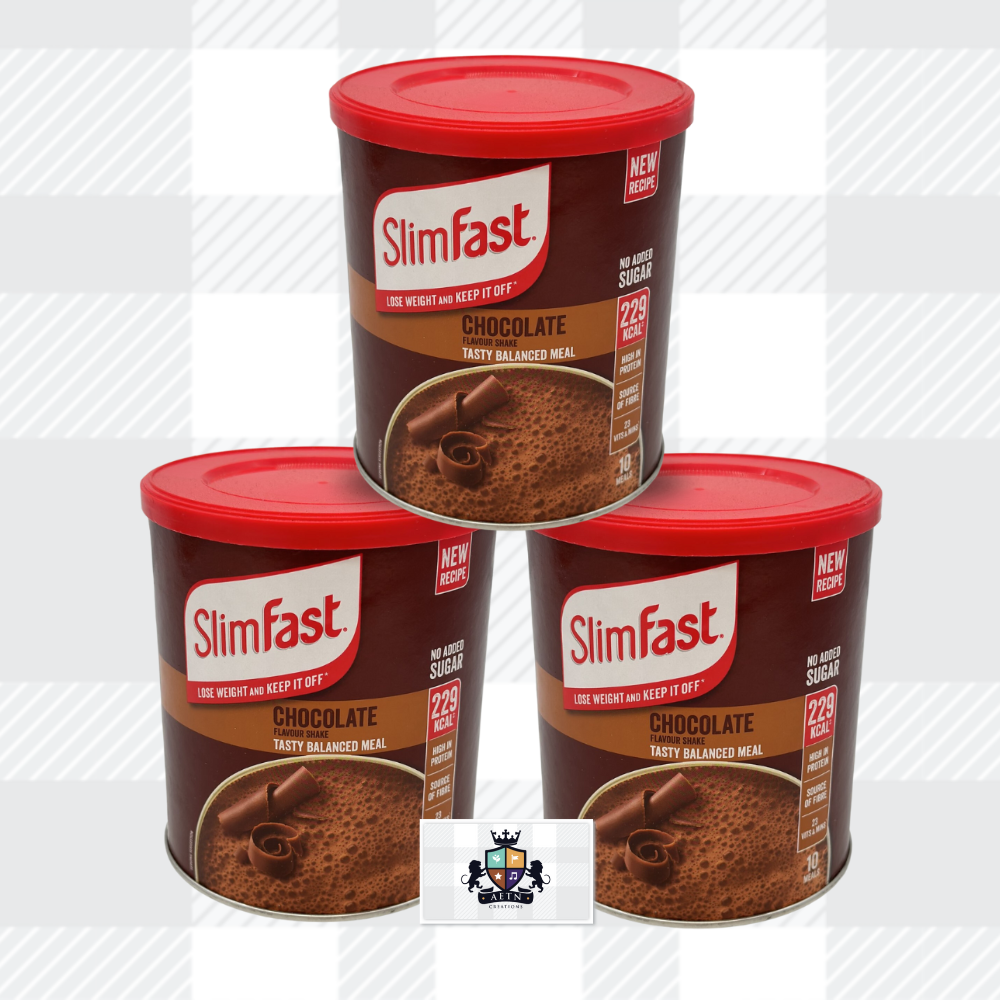 AETN Creations SlimFast Diet Meal Shake Bundle - High Protein Shake Pack of 3 in 10 Servings Chocolate Flavour plus AETN Creations Fridge Magnet, Tape Measure and Meal Planner