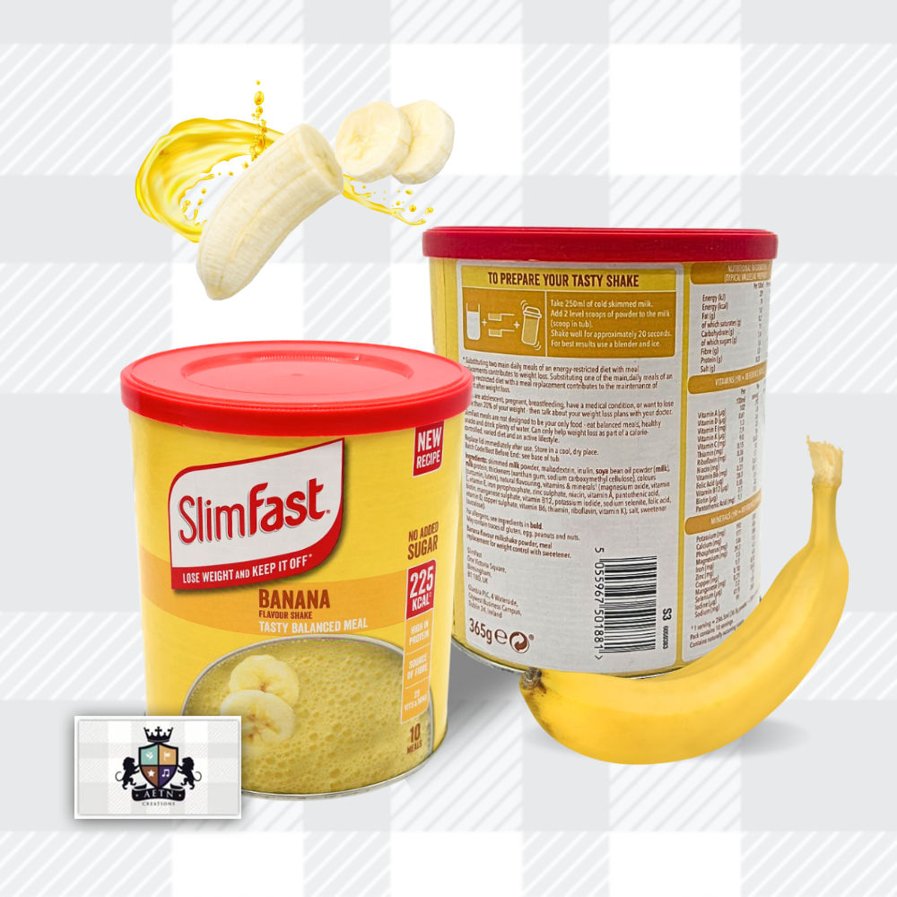 AETN Creations SlimFast Diet Meal Shake Bundle - High Protein Shake Pack of 3 in 10 Servings Banana Flavour plus AETN Creations Fridge Magnet, Tape Measure and Meal Planner