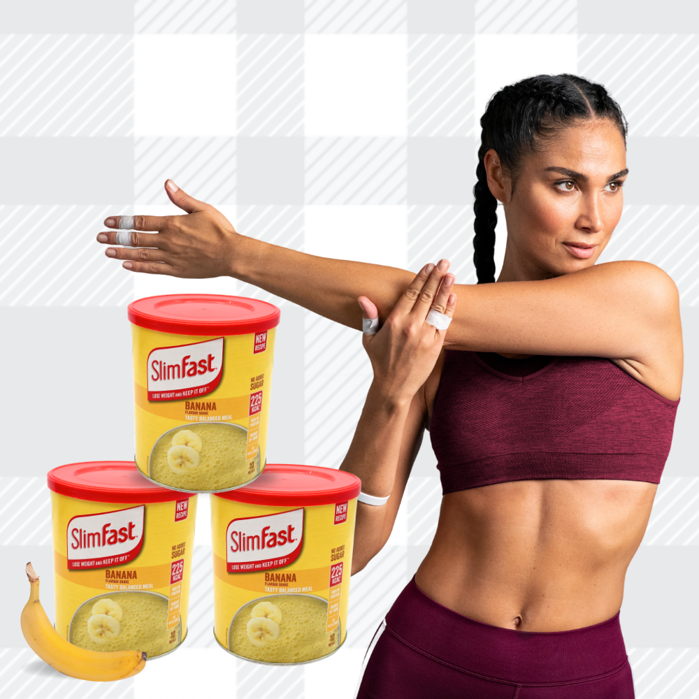 AETN Creations SlimFast Diet Meal Shake Bundle - High Protein Shake Pack of 3 in 10 Servings Banana Flavour plus AETN Creations Fridge Magnet, Tape Measure and Meal Planner