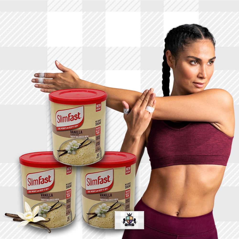 AETN Creations SlimFast Diet Meal Shake Bundle - High Protein Shake Pack of 3 in 10 Servings Vanilla Flavour plus AETN Creations Fridge Magnet, Tape Measure and Meal Planner