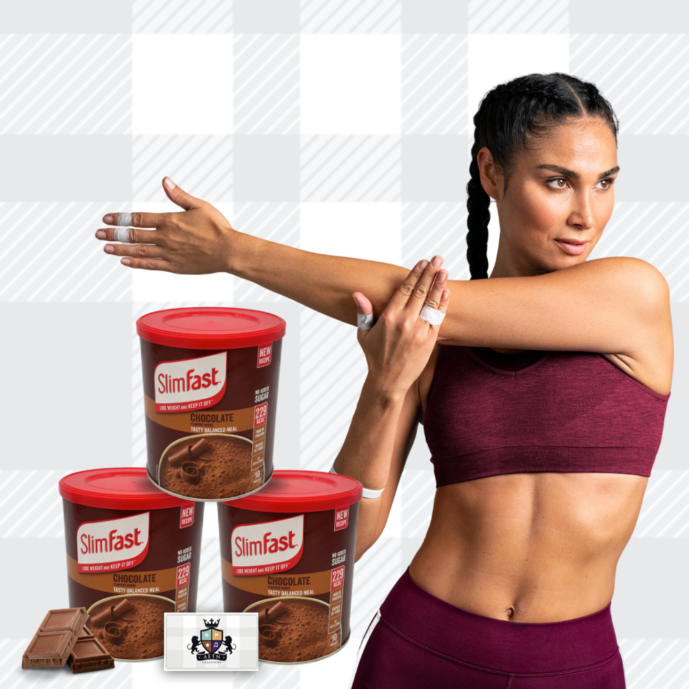 AETN Creations SlimFast Diet Meal Shake Bundle - High Protein Shake Pack of 3 in 10 Servings Chocolate Flavour plus AETN Creations Fridge Magnet, Tape Measure and Meal Planner