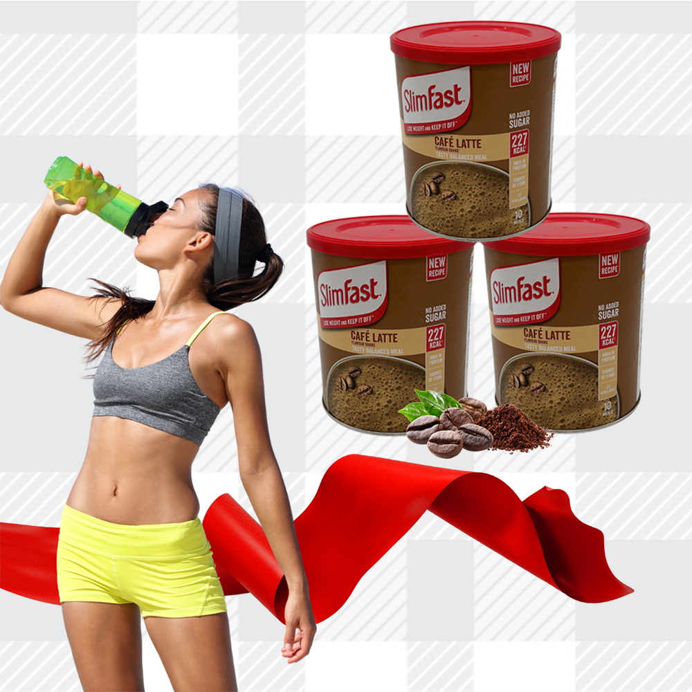 AETN Creations SlimFast Diet Meal Shake Bundle - High Protein Shake Pack of 3 in 10 Servings Cafe Latte Flavour plus AETN Creations Fridge Magnet, Tape Measure and Meal Planner