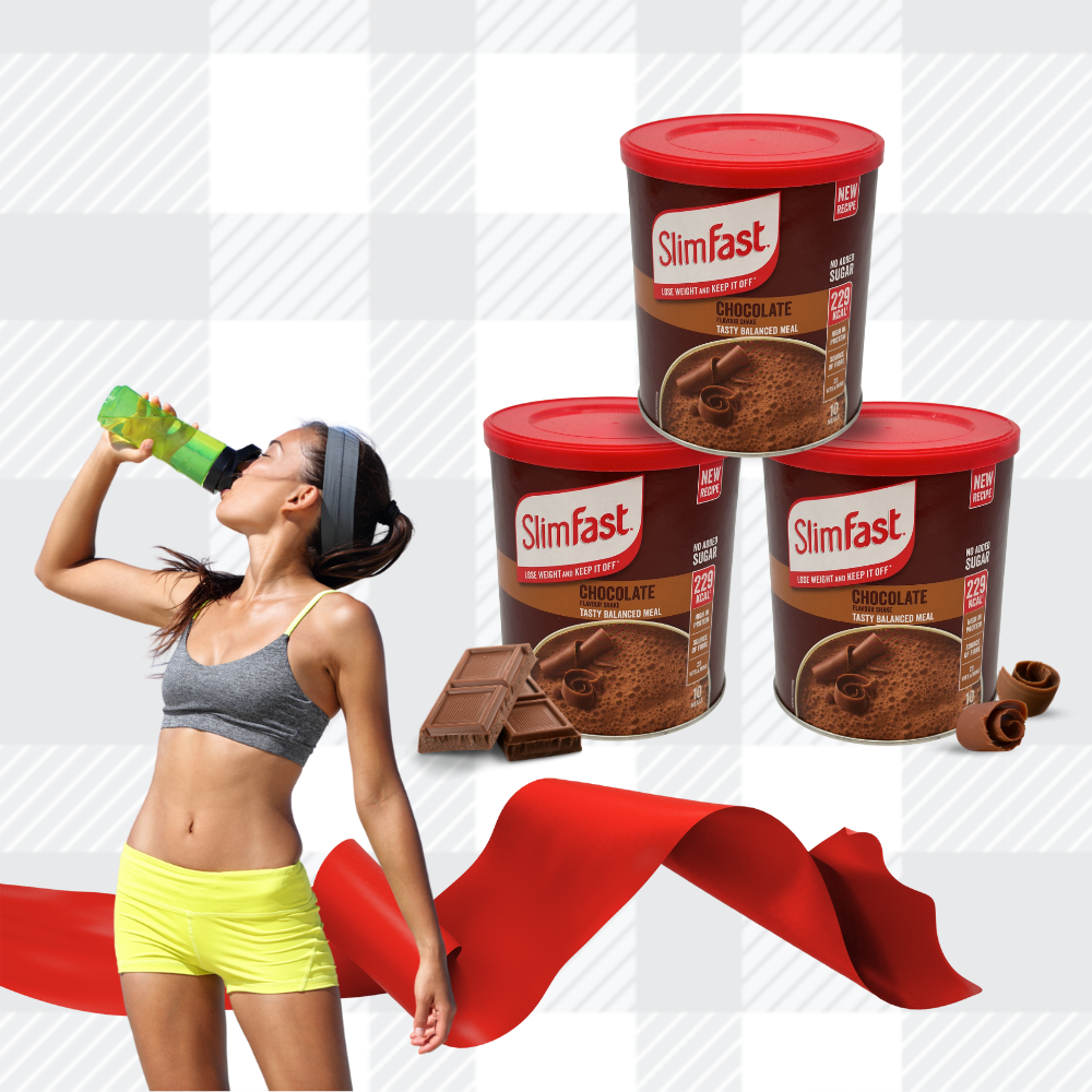 AETN Creations SlimFast Diet Meal Shake Bundle - High Protein Shake Pack of 3 in 10 Servings Chocolate Flavour plus AETN Creations Fridge Magnet, Tape Measure and Meal Planner
