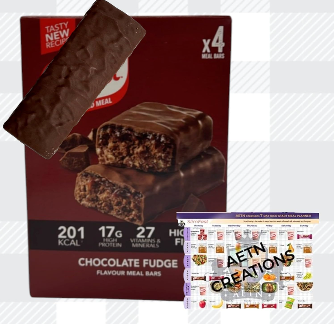 Slim Fast Meal Replacement Bars Chocolate Fudge, 4x60g – Low Calorie, High Protein and Fibre Meal Bars for Weight Loss Diet with Meal Planner