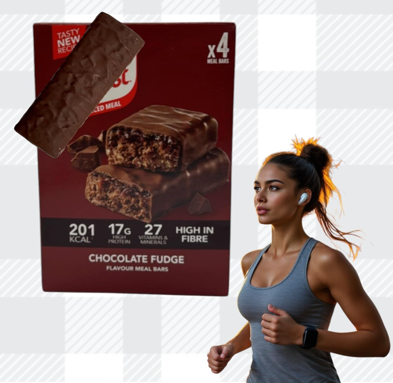 Slim Fast Meal Replacement Bars Chocolate Fudge, 4x60g – Low Calorie, High Protein and Fibre Meal Bars for Weight Loss Diet with Meal Planner