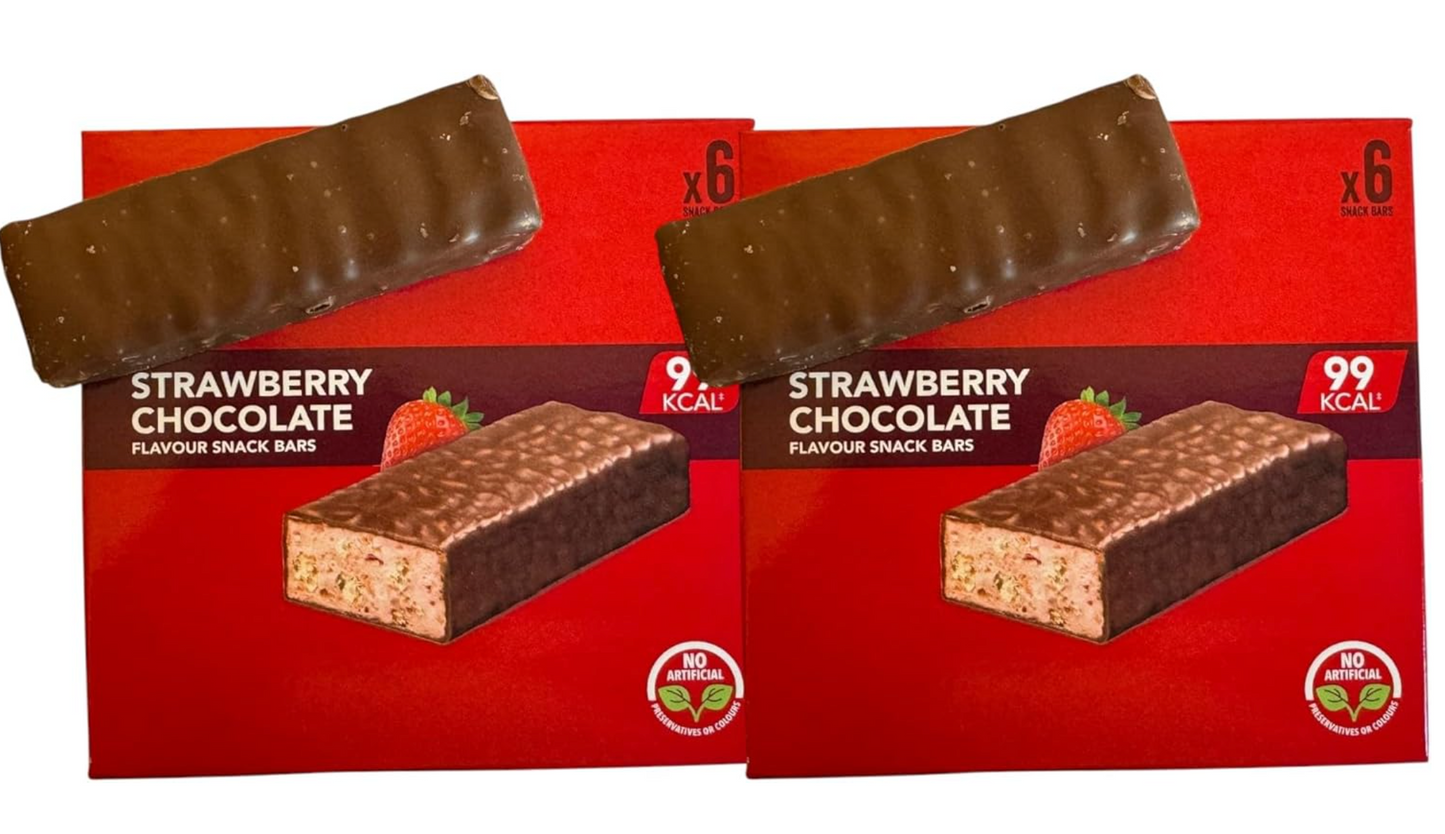 AETN Creations Strawberry Chocolate Snack Bars 2x6 Pack – Low Calorie 99kcal Snack Bars, Chocolate Coated Cereal Bars with AETN Creations Meal Planner Guide