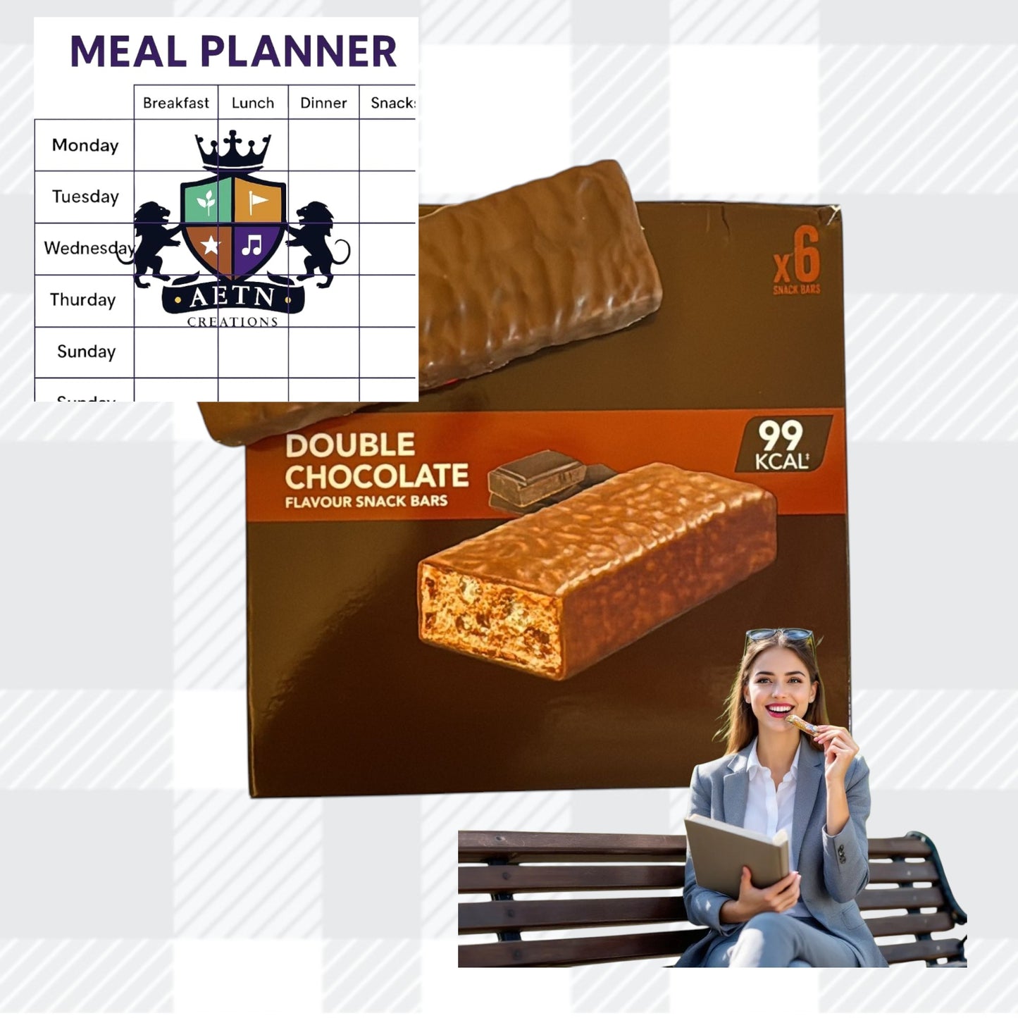 AETN Creations Double Chocolate Snack Bars 2x6 Pack – Low Calorie 99kcal Treat Bars with AETN Creations Meal Planner Guide