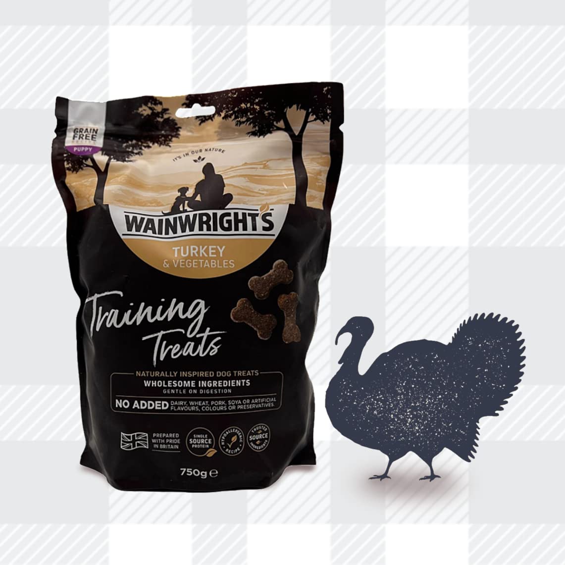 AETN Creations Grain Free Puppy Training Dog Treat Pack 2x750g Turkey and Vegetables Hypo-Allergenic Snack from Wainwrights with AETN Jerky Treat Nutritious, Delicious, Easily Digested