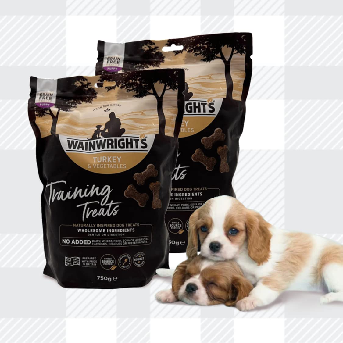 AETN Creations Grain Free Puppy Training Dog Treat Pack 2x750g Turkey and Vegetables Hypo-Allergenic Snack from Wainwrights with AETN Jerky Treat Nutritious, Delicious, Easily Digested