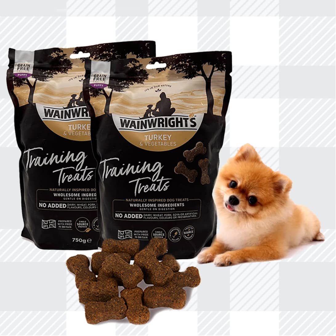 AETN Creations Grain Free Puppy Training Dog Treat Pack 2x750g Turkey and Vegetables Hypo-Allergenic Snack from Wainwrights with AETN Jerky Treat Nutritious, Delicious, Easily Digested