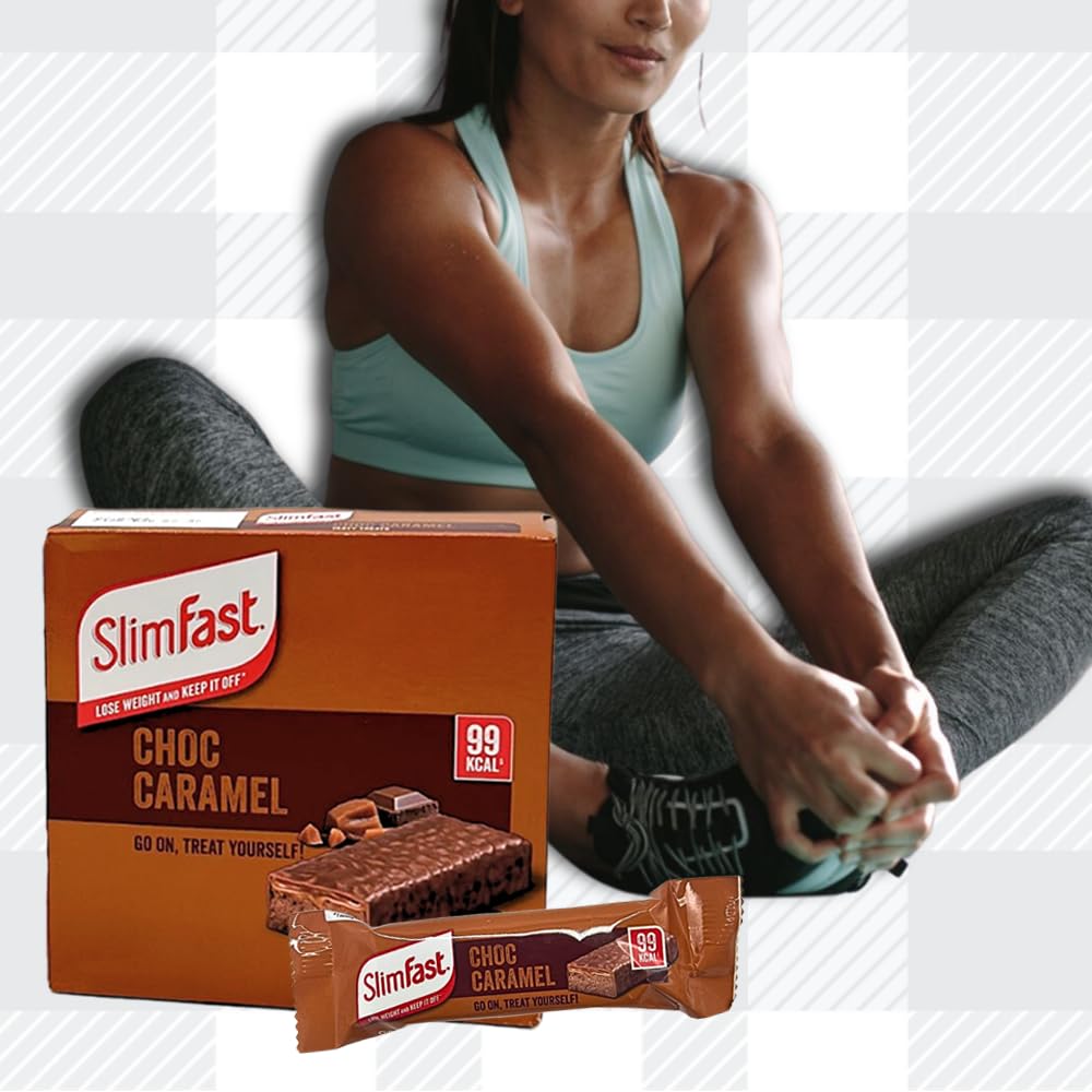 AETN Creations Slim Fast Chocolate Caramel Snack Bar 2 Boxes (12x25g) 99Kcal Sweet, Indulgent Treat On The Go with AETN Creations Fridge Magnet and Meal Planner