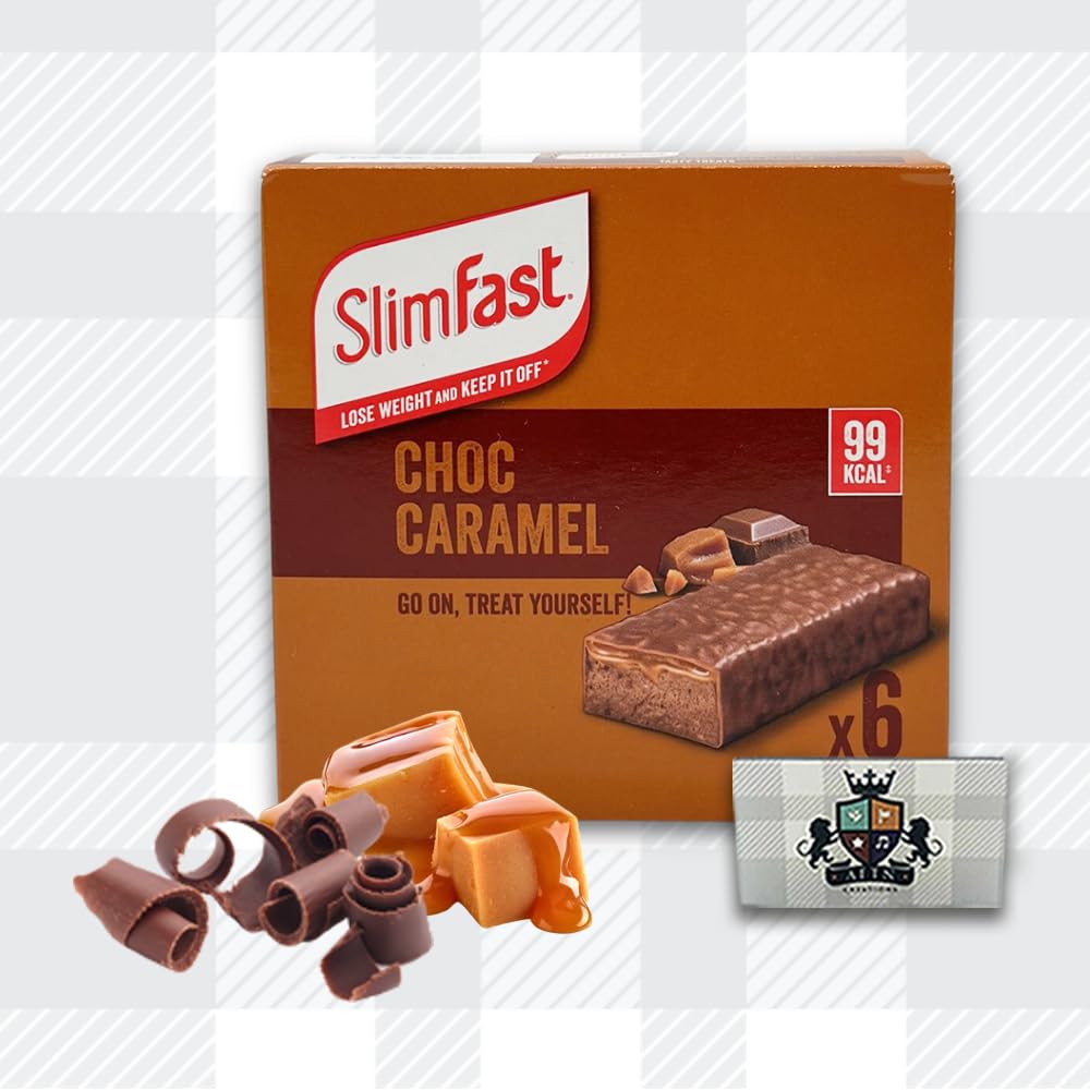 AETN Creations Slim Fast Chocolate Caramel Snack Bar 2 Boxes (12x25g) 99Kcal Sweet, Indulgent Treat On The Go with AETN Creations Fridge Magnet and Meal Planner