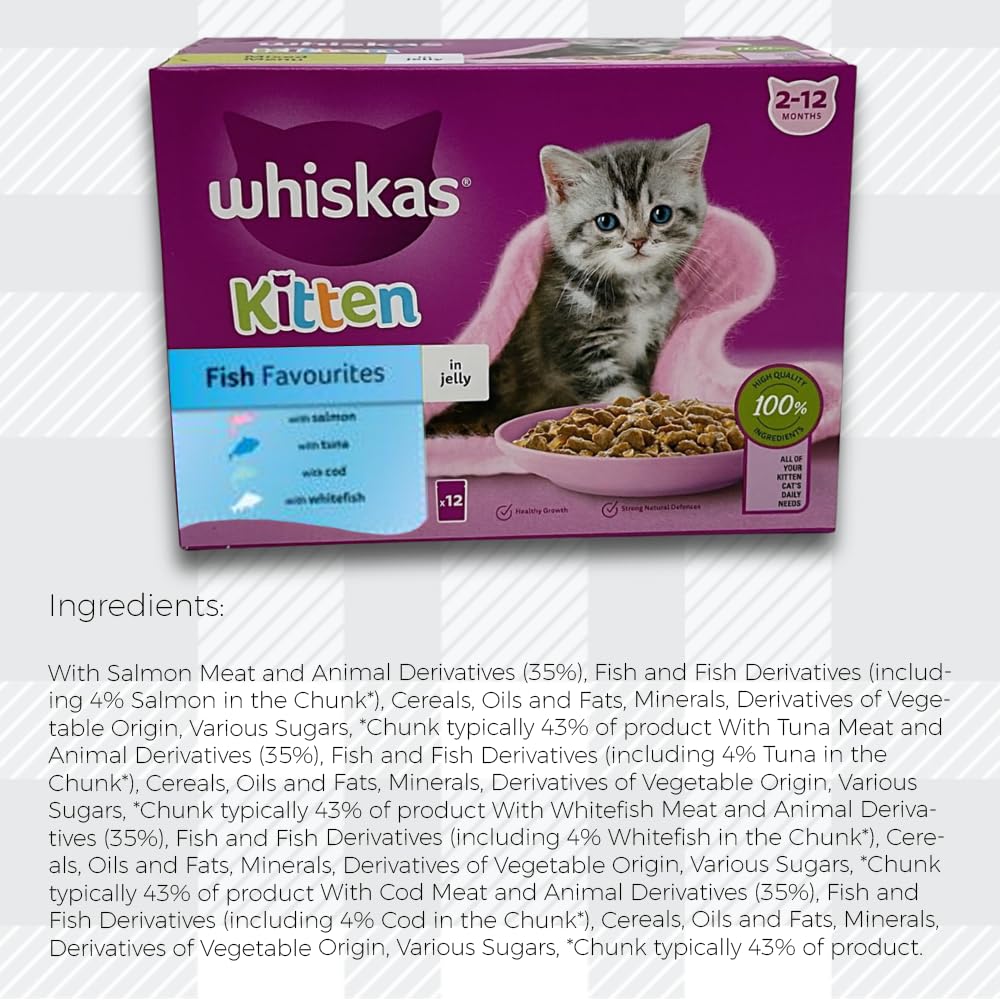 Two Packs Whiskas 2-12 Months Kitten Food Pouches Fish Selection in Jelly 12 x 85g