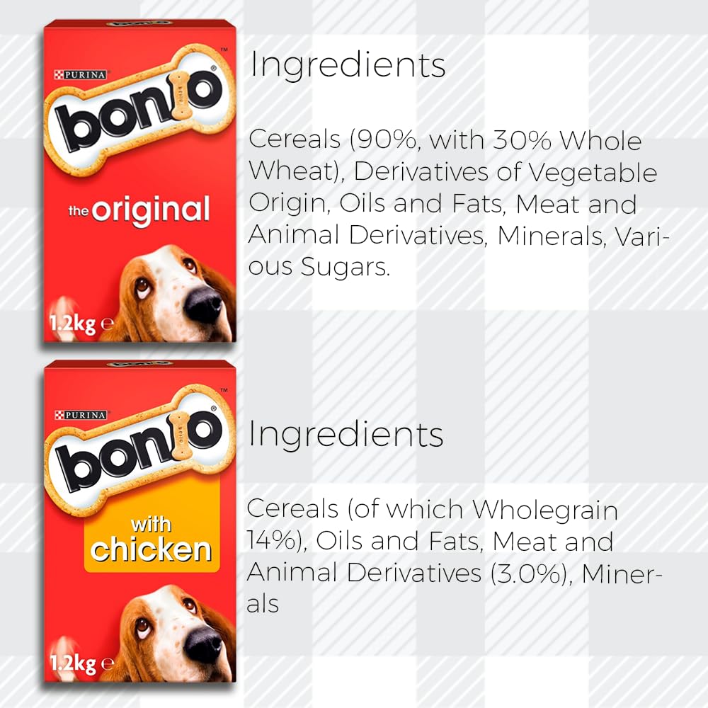 Bonio Mix 2x650g Original and Chicken Wholesome Nutrition, Irresistible Taste Low Fat Dog Biscuits with AETN Jerky Treat and Plush Doughnut Toy