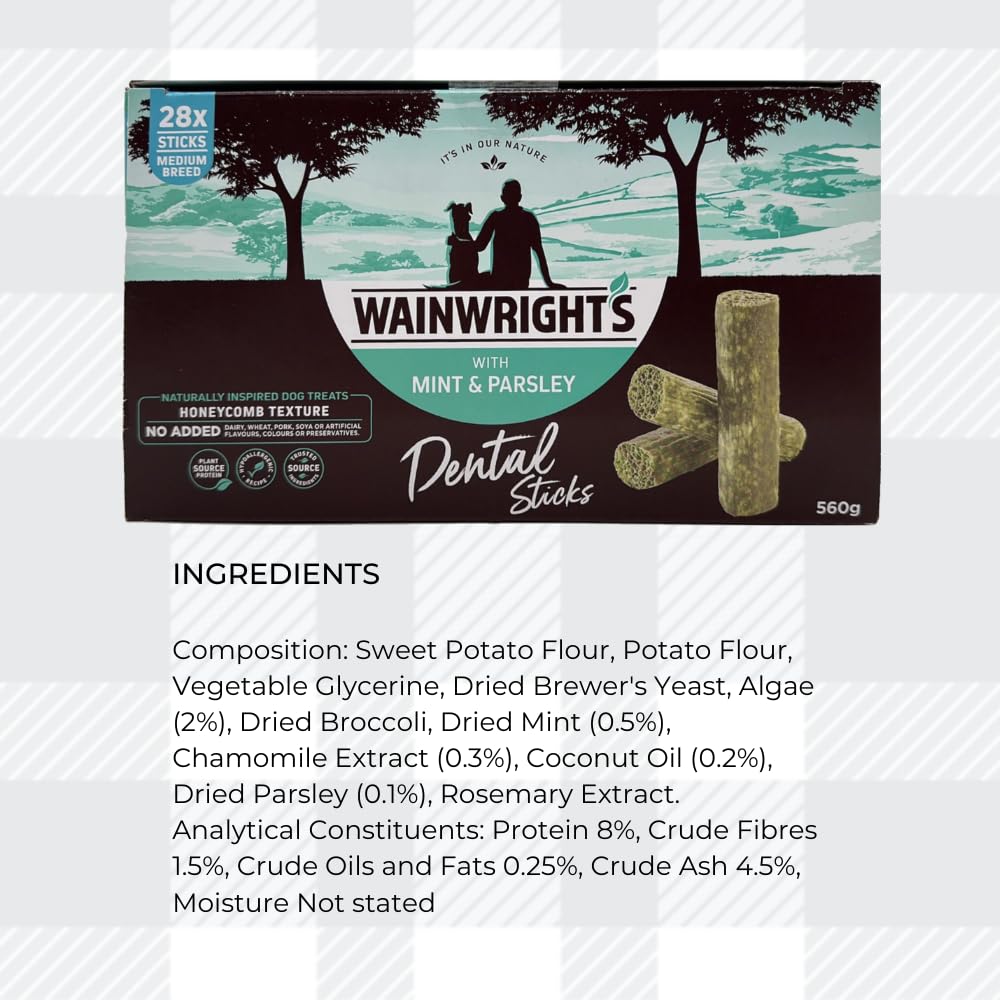 AETN Creations Wainwright's Medium Breed Dog Dental Sticks - 28 Pack of Mint and Parsley and AETN Creations Jerky Treat, Boost and Nourish Dental Health