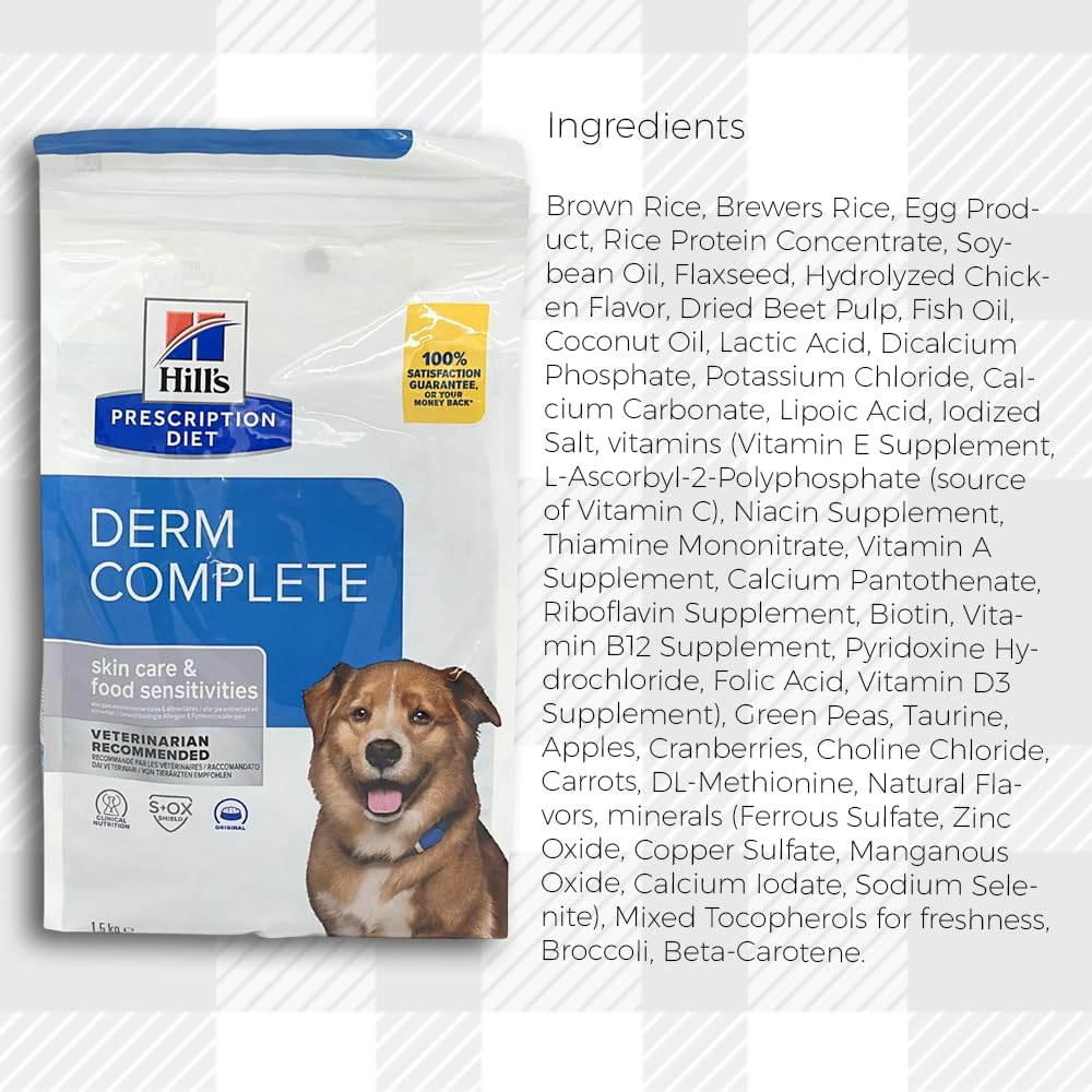 AETN Creations Diet Derm Complete Dry Dog Food 1.5kg for Canine Skin Conditions, Allergies, and Coat Care Management with AETN Chicken Jerky Treat