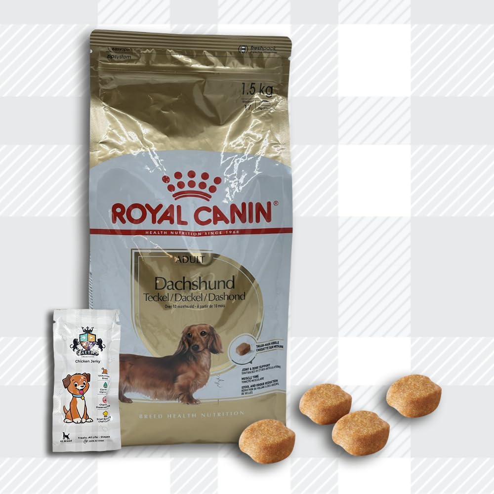 AETN Creations Complete Dachshund Care Bundle 1.5kg Dry Dog Food + 2x85g Wet Pouches with AETN Jerky Dog Treat