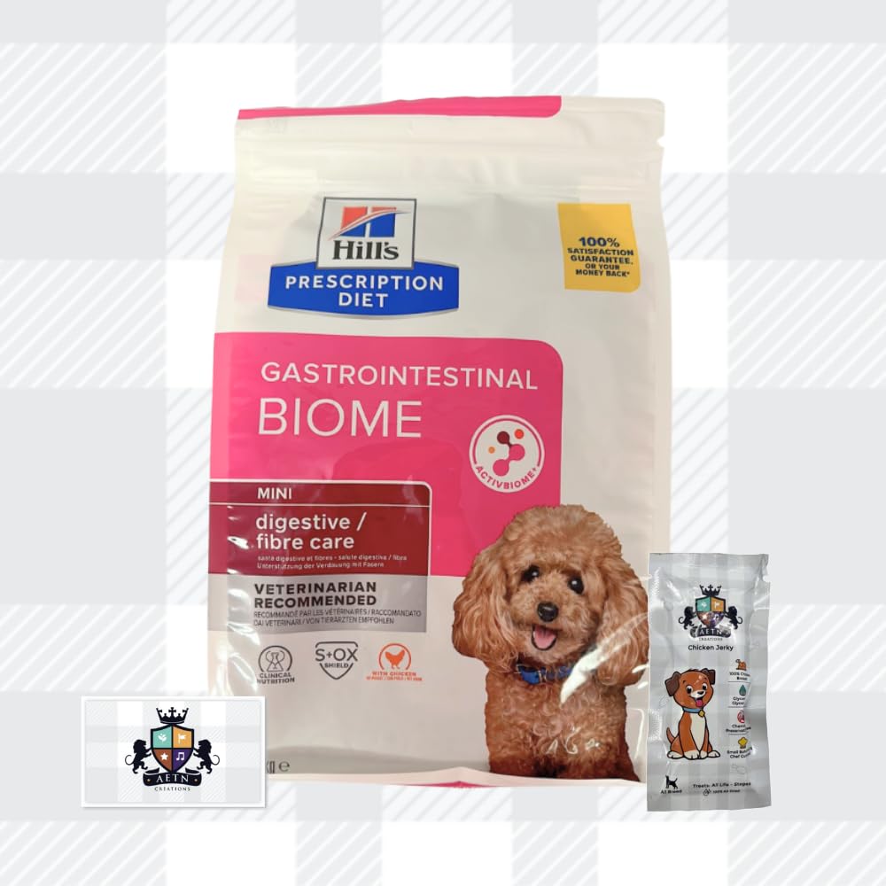 AETN Creations Gastrointestinal Biome Mini Dog Bundle 1kg Dry Food with AETN Chicken Jerky Treat, Promotes Optimal Digestion for Small Breed Dogs