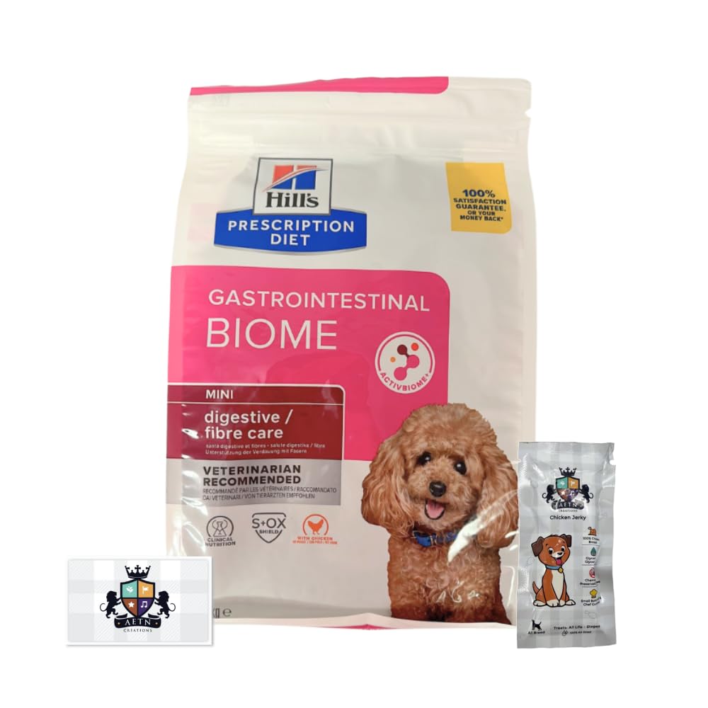 AETN Creations Gastrointestinal Biome Mini Dog Bundle 1kg Dry Food with AETN Chicken Jerky Treat, Promotes Optimal Digestion for Small Breed Dogs