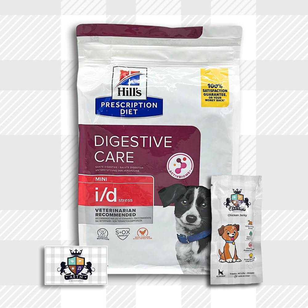 AETN Creations I/D Stress Digestive Care in Chicken 1kg Bundle Dry Mini Adult Dog Food - Calm Gastrointestinal Tract for Healthy Digestion with AETN Jerky Treat