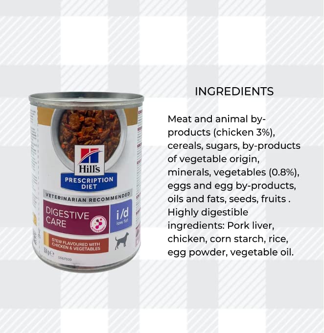 AETN Creations Bundle Prescription Diet I/D Low Fat Stew Chicken 6x354g Tins Wet Dog Food plus AETN Jerky Treat, Specially Formulated for Dogs with Digestive Problems