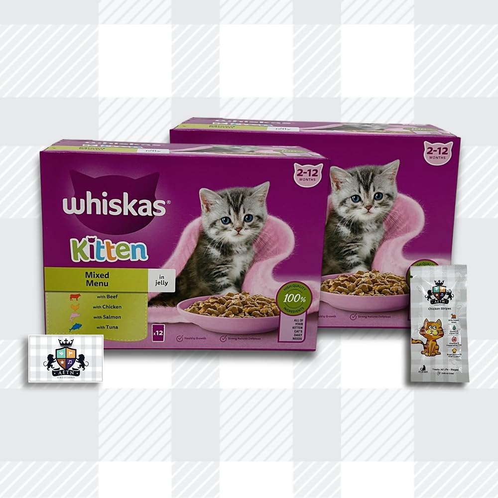 Two Packs Whiskas 2-12 Months Kitten Food Pouches Mixed Selection Jelly - 24x85g Pouches