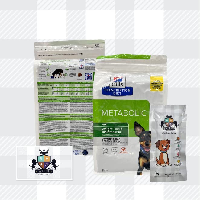 AETN Creations Prescription Diet Metabolic Weight Management Mini Dog Food Bundle 1kg Dry plus AETN Jerky Treat, Designed to Support Weight Control for Small Breed Dogs