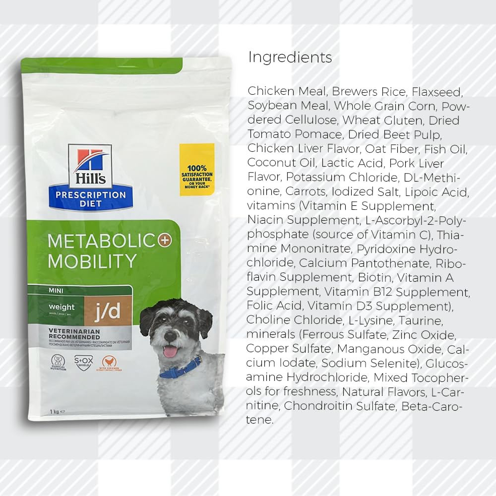 AETN Creations Dry Dog Food Diet Metabolic + Mobility j/d Mini 1kg Chicken Weight Management and Joint Health Support with AETN Chicken Jerky Treat