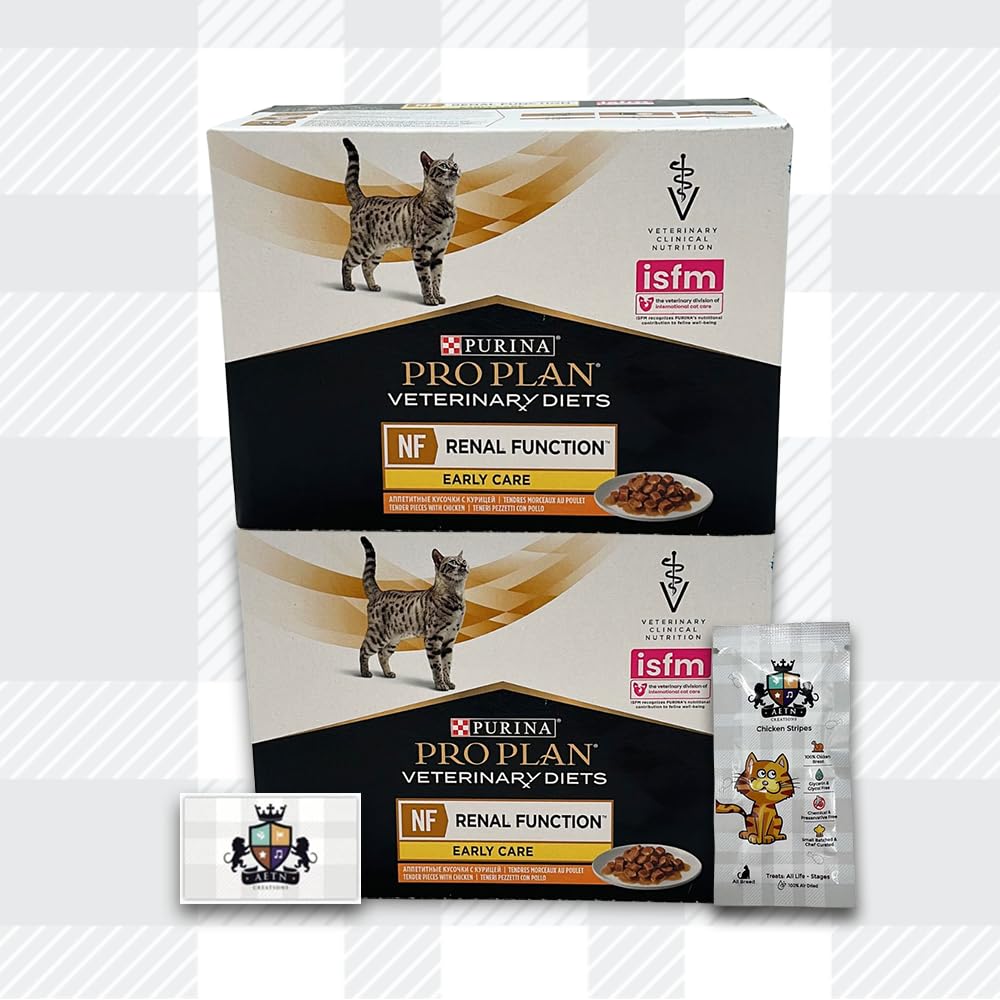 AETN Creations Pro Plan NF Renal Function Early Care Wet Cat Food 2x10x85g in Chicken plus AETN Cat Treat for Cats with Chronic Renal Insufficiency in the Early Stages