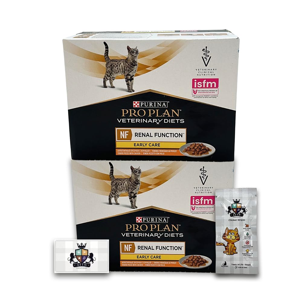 AETN Creations Pro Plan NF Renal Function Early Care Wet Cat Food 2x10x85g in Chicken plus AETN Cat Treat for Cats with Chronic Renal Insufficiency in the Early Stages