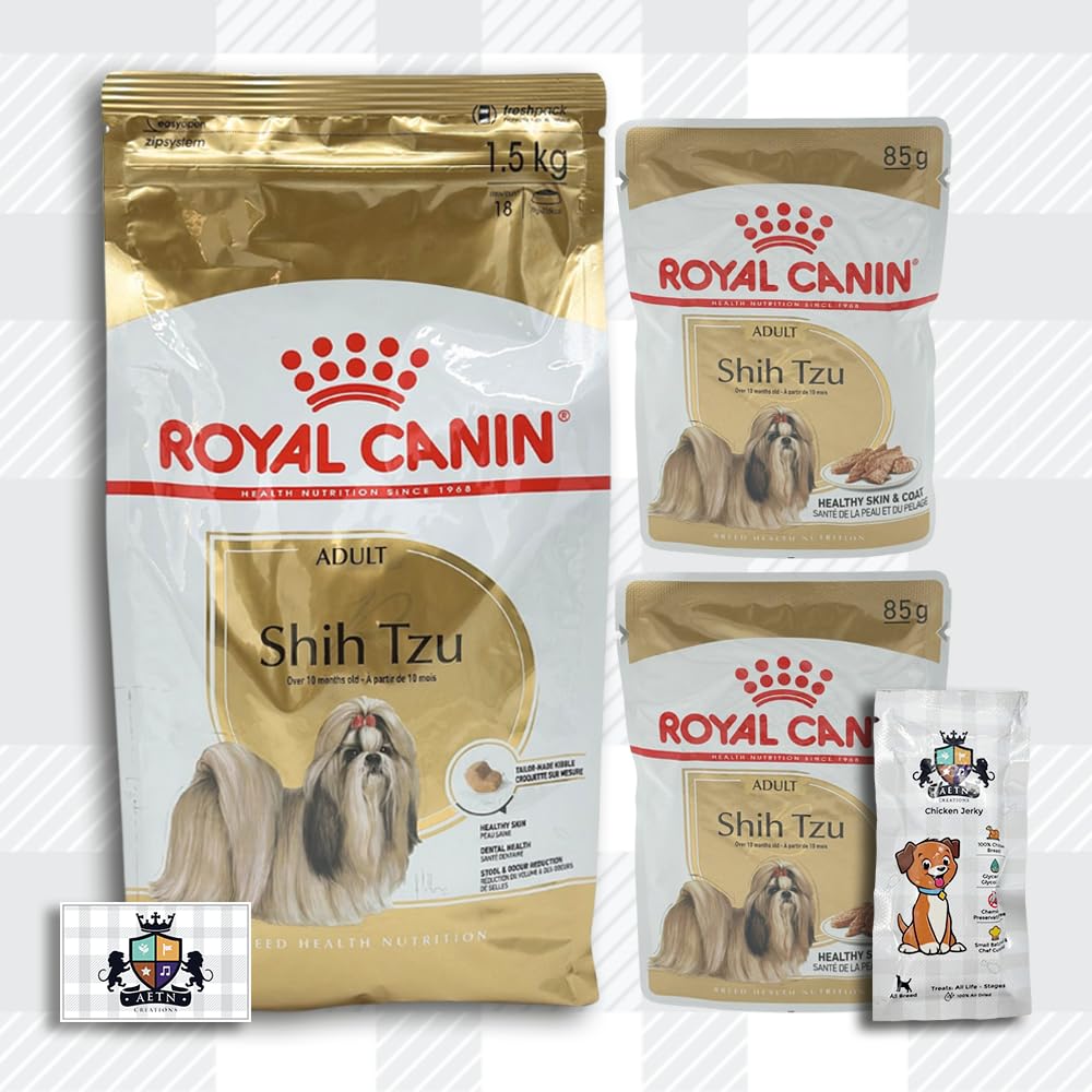 AETN Creations Complete Shih Tzu Care Bundle 1.5kg Dry Dog Food + 2x85g Wet Pouches with AETN Jerky Dog Treat