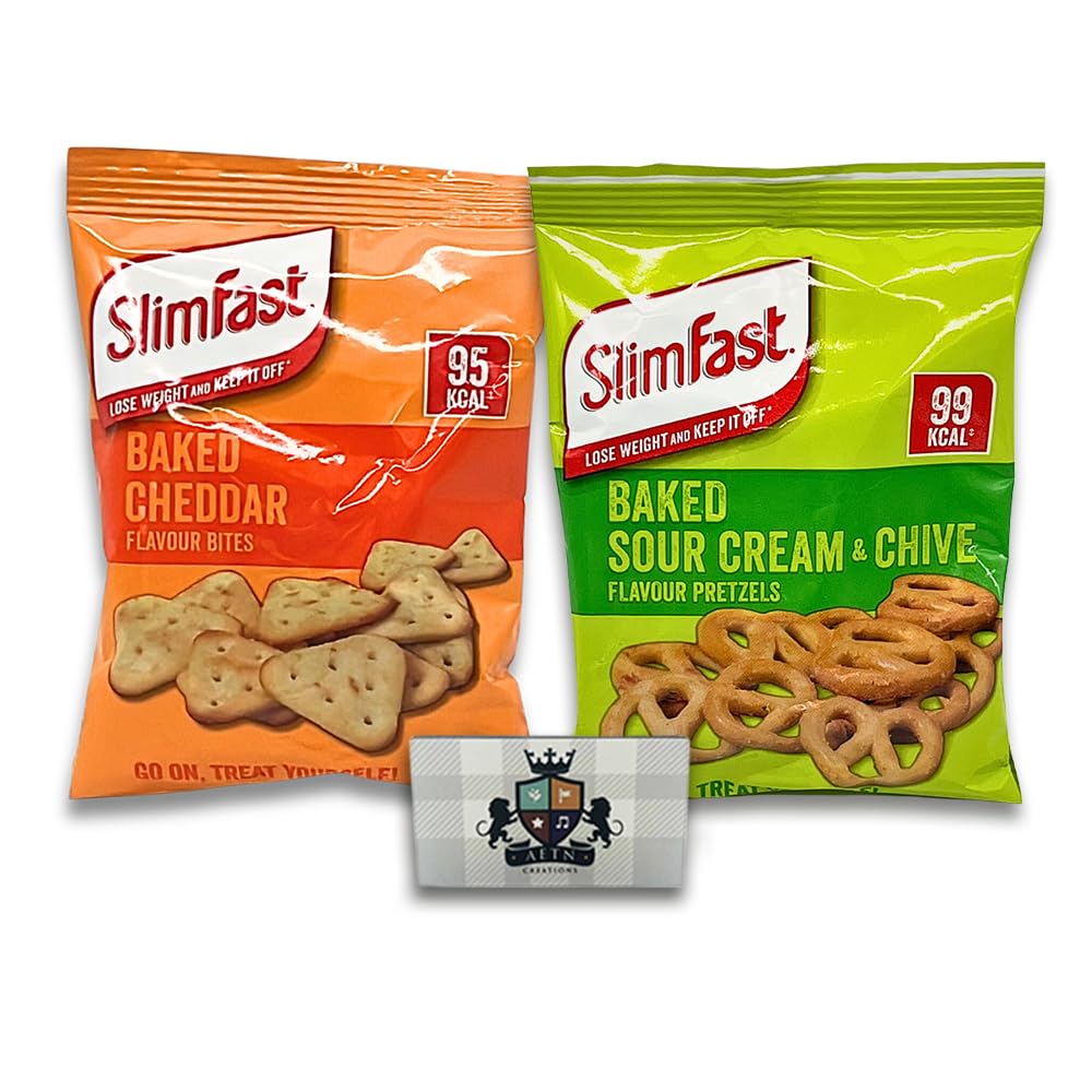 AETN Creations Low-Calorie Snack Pack of 30-15 Cheddar Bites, 15 Sour Cream and Chive Flavoured Slim Fast Crisps plus AETN Fridge Magnet and Meal Planner