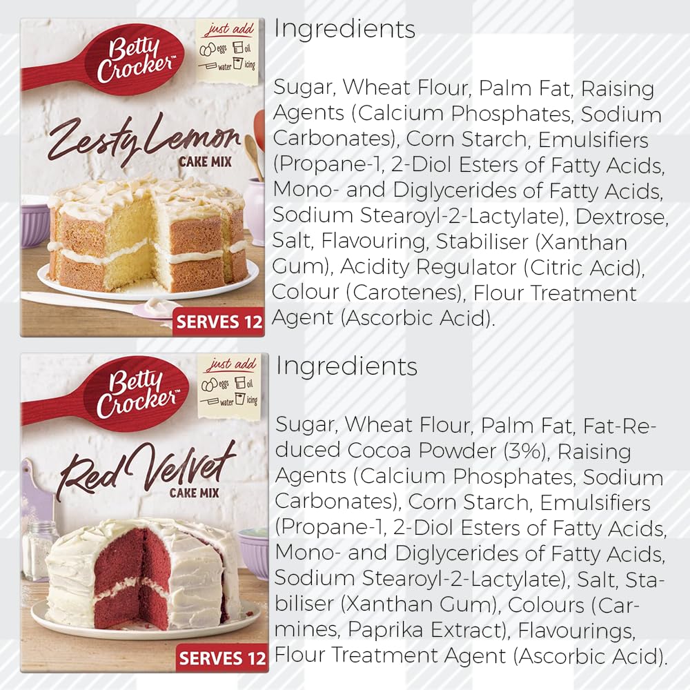 AETN Creations Elevate Baking with Betty Crocker Cake Mix Bundle Pack 4x425g Vanilla, Chocolate, Red Velvet and Lemon with AETN Wooden Spoon and Fridge Magnet