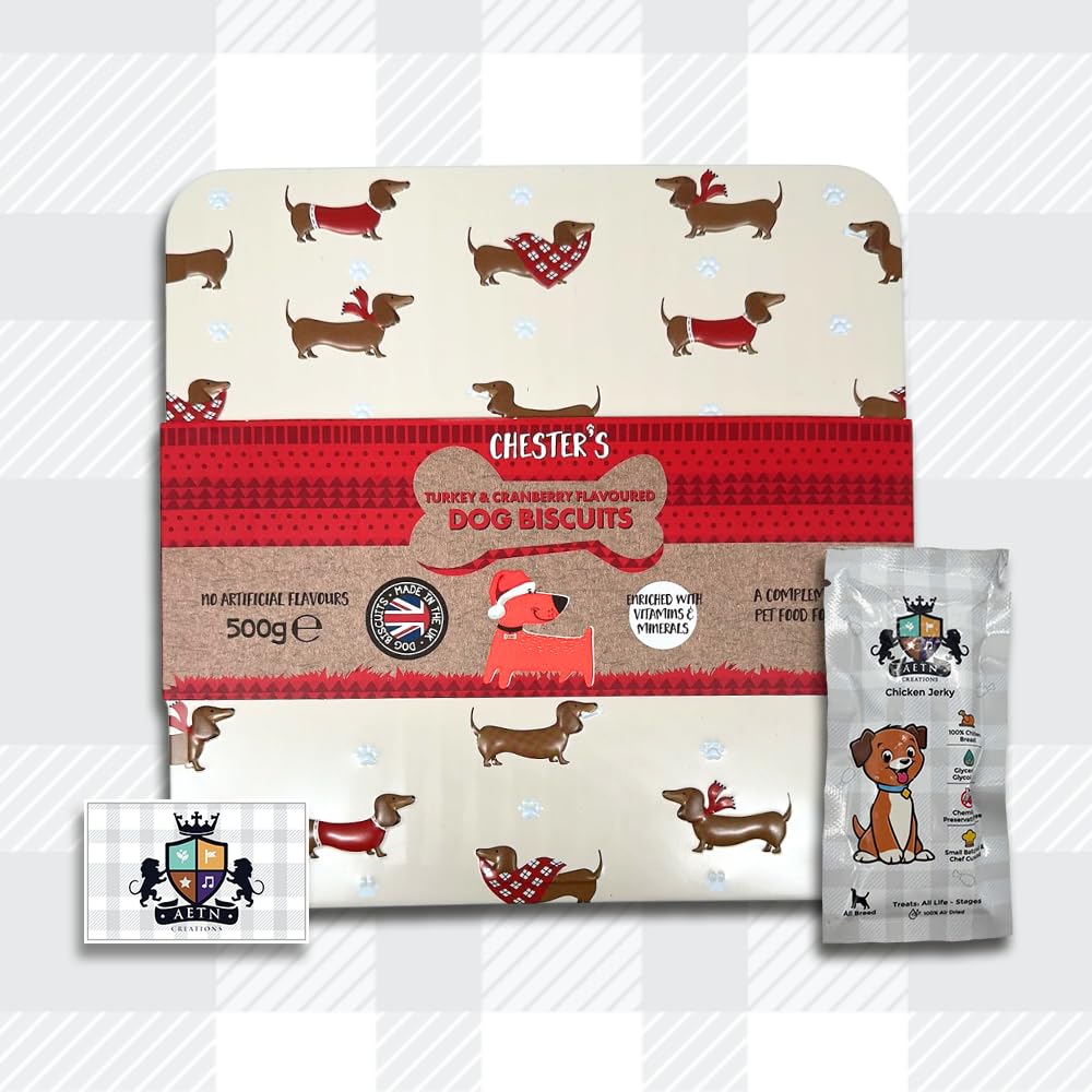 AETN Creations Delectable and Nutritious Chester's Dog Biscuits Treat Pack 500g in Irresistible Turkey & Cranberry Flavour with AETN Chicken Jerky Treat