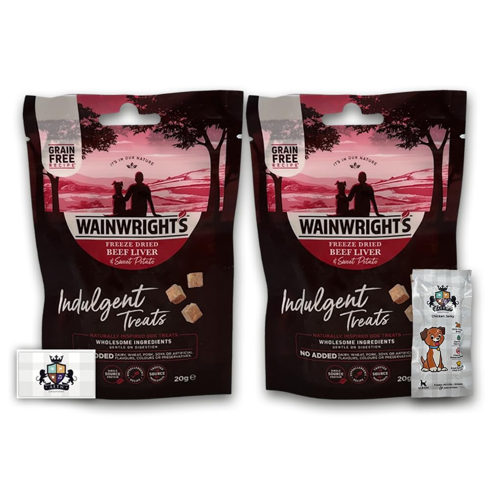 AETN Creations Dog Treat Bundle - Wainwright's Freeze Dried Beef Liver & Sweet Potato Adult 2x20g plus AETN Jerky Treat, Perfect Reward for Adult Dogs