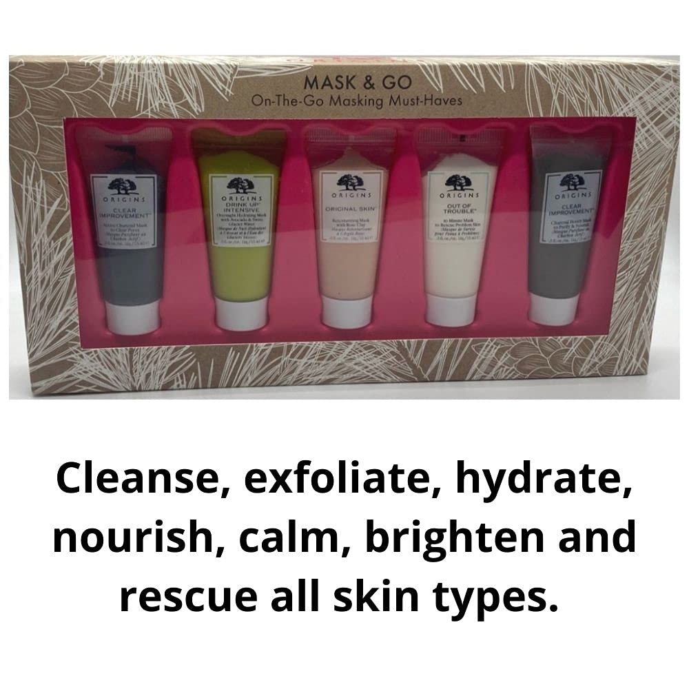 Origins Mask&Go – Luxurious Gift Set Five FaceCare Solutions On-the Go Promise To Cleanse, Exfoliate, Hydrate, Nourish, Calm, Brightening And Rescue All Skin Types