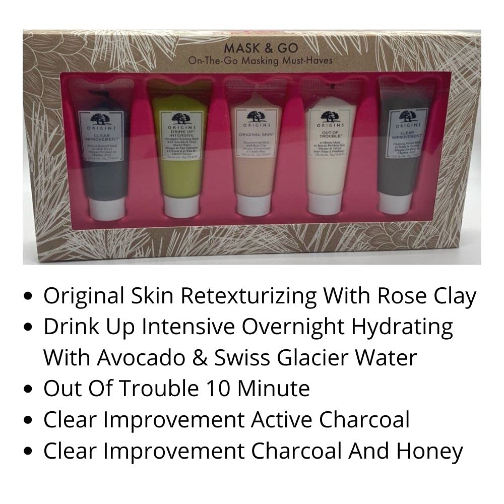 Origins Mask&Go – Luxurious Gift Set Five FaceCare Solutions On-the Go Promise To Cleanse, Exfoliate, Hydrate, Nourish, Calm, Brightening And Rescue All Skin Types