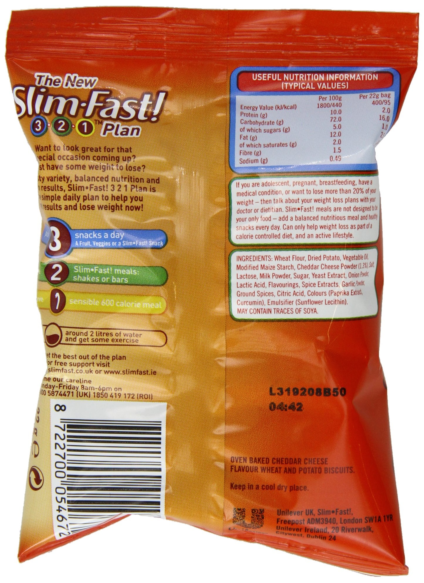 SlimFast Cheddar Bites Snack Bag 22 g - Pack of 12
