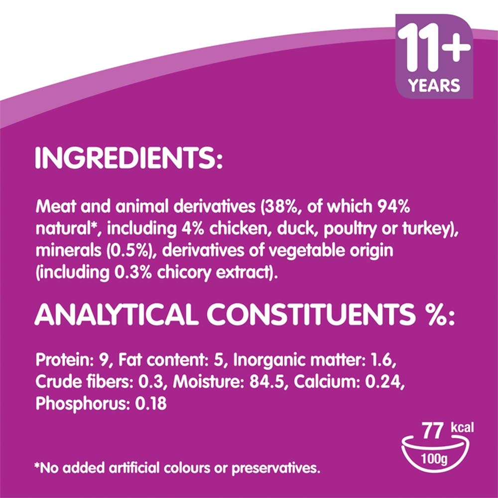 Whiskas 11+ Cat Pouches Poultry Selection in Jelly 12 x 100g (Pack of 4, Total 48 Pouches)