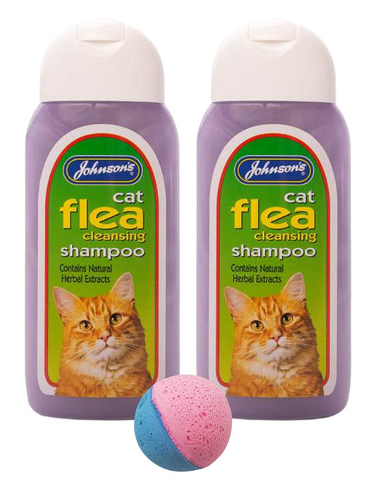 Johnson's Cat Flea Cleansing Shampoo | Pack of 2 x 200g with Free Toy Ball Gift