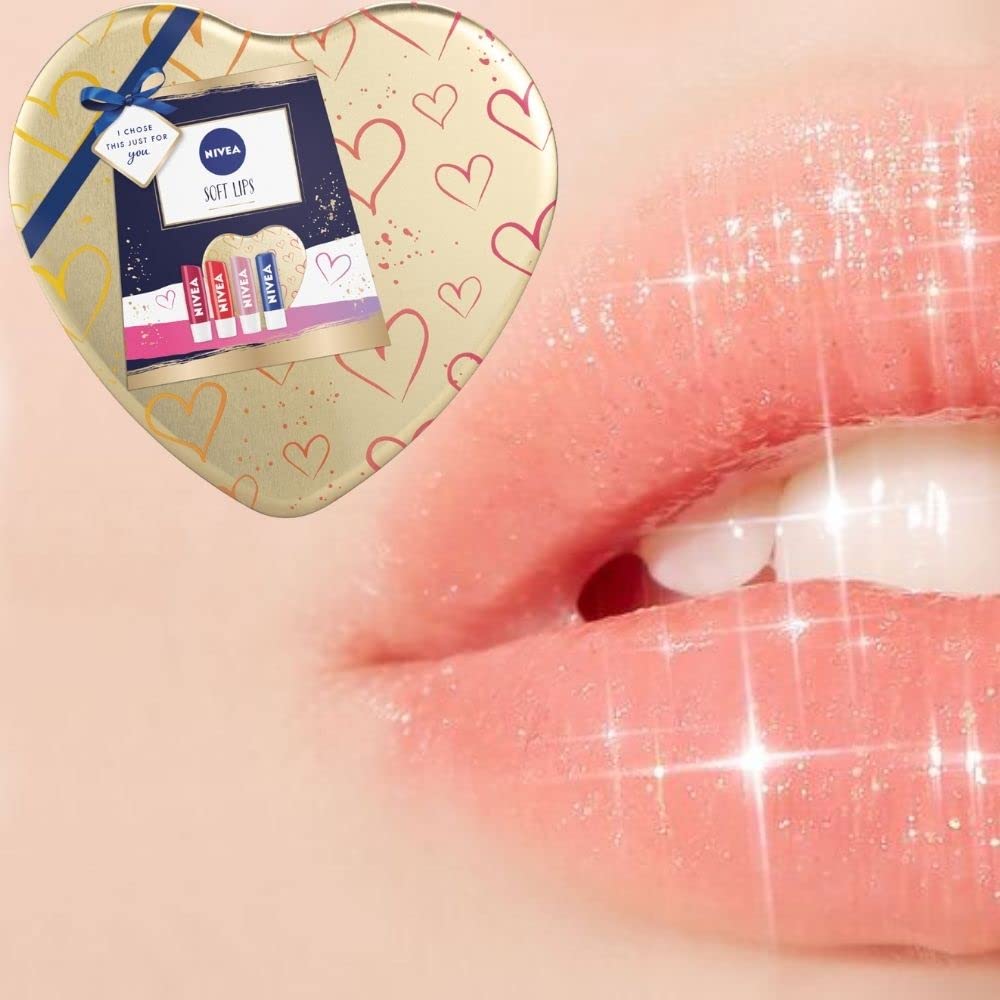 Soft Lip Balm In Heart Shape Box Giftset For 4 Balms For A Beautiful Indulge Colorful Lips That Offer Colour, Long-lasting Care And Moisturization For A Glossy Looking