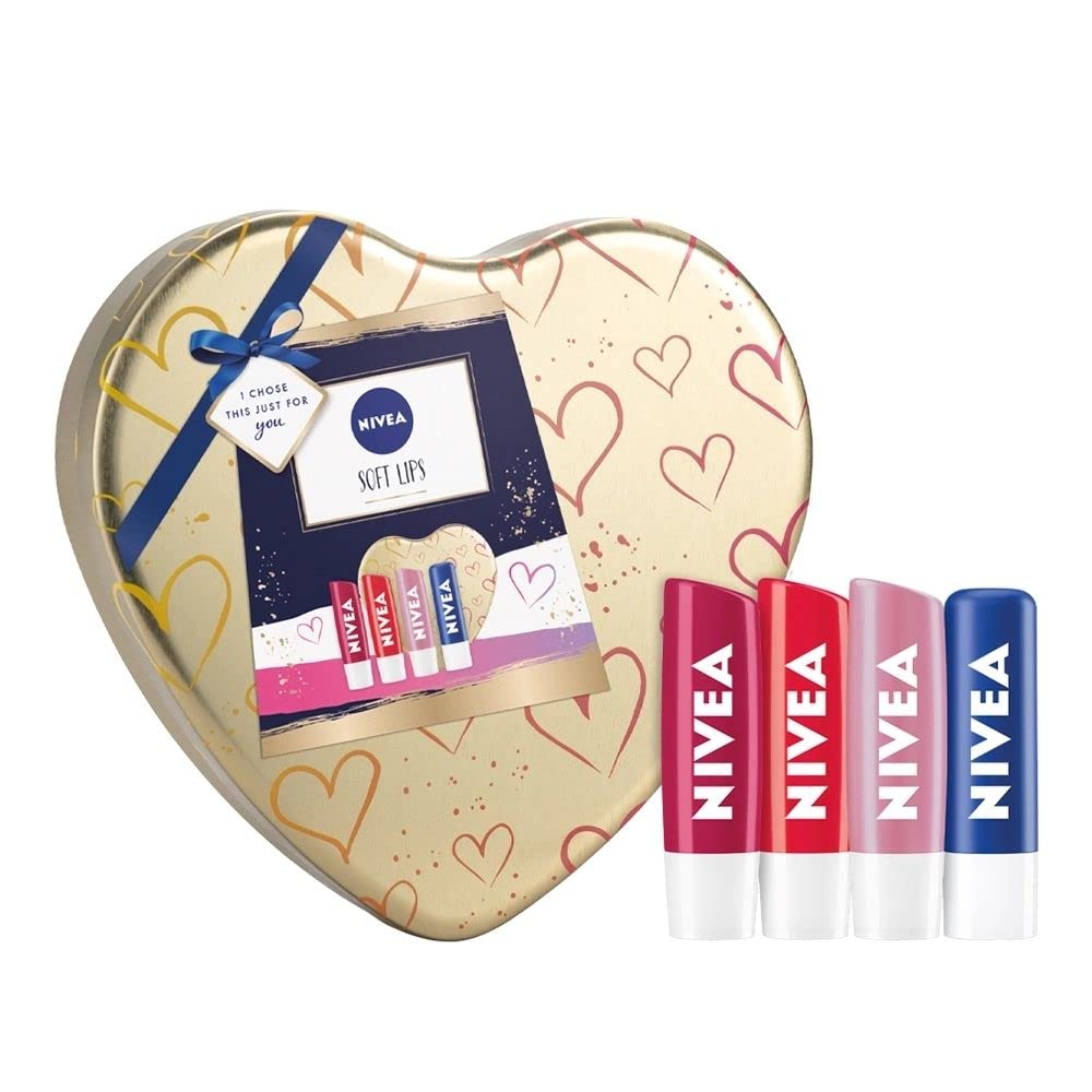 Soft Lip Balm In Heart Shape Box Giftset For 4 Balms For A Beautiful Indulge Colorful Lips That Offer Colour, Long-lasting Care And Moisturization For A Glossy Looking