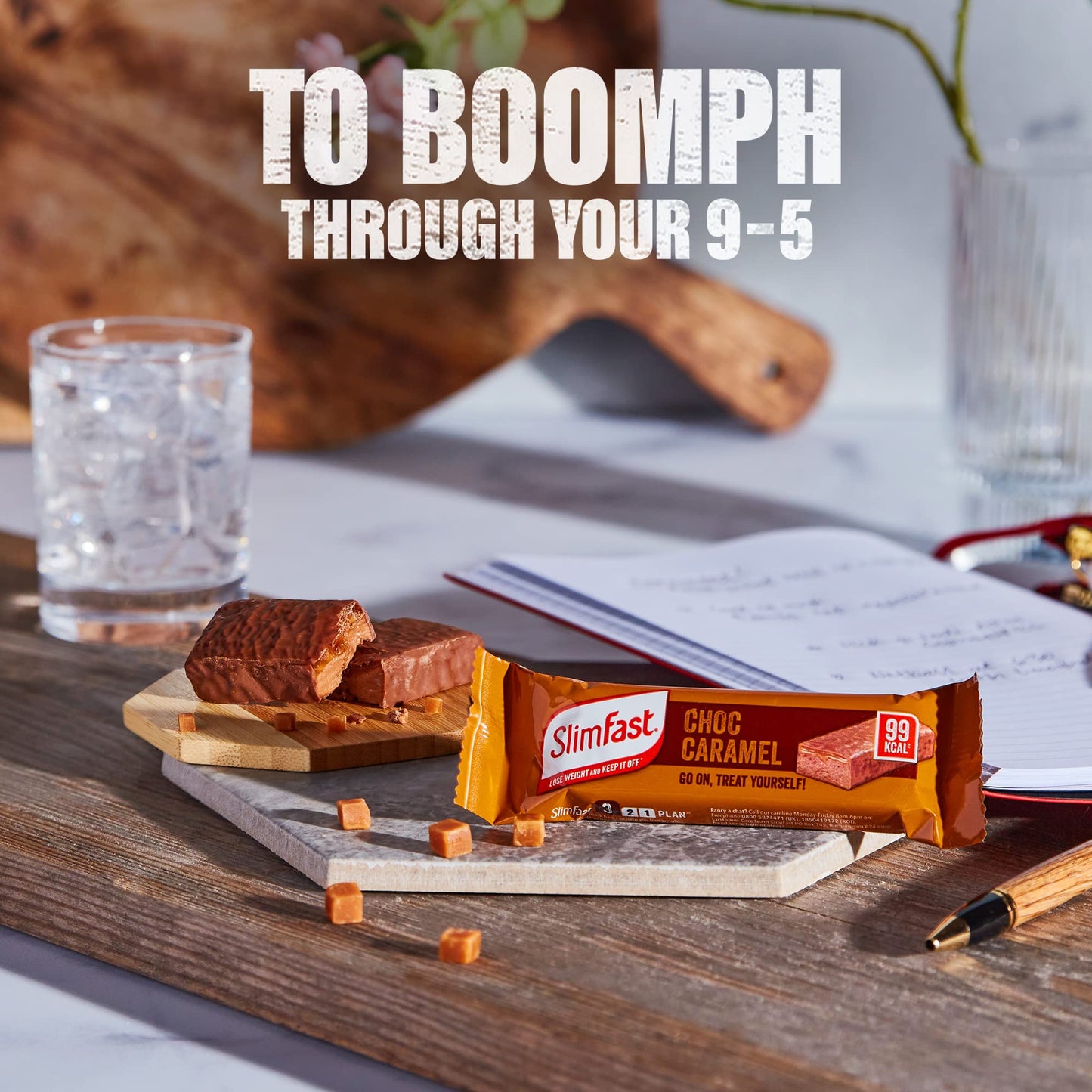 SlimFast Snack Bar, Low Calorie Snack, Choc Caramel Flavour, 30 x 26 g Multipack (Packing may vary)