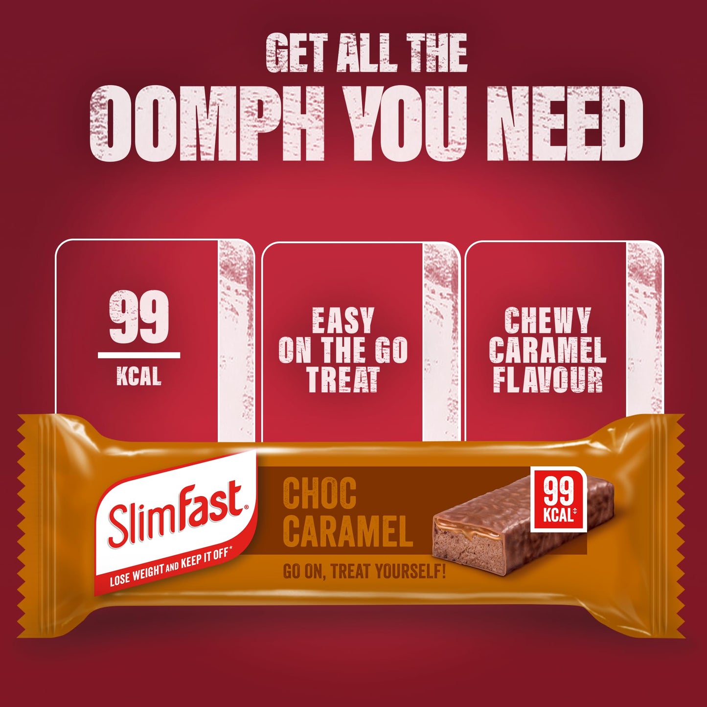 SlimFast Snack Bar, Low Calorie Snack, Choc Caramel Flavour, 30 x 26 g Multipack (Packing may vary)