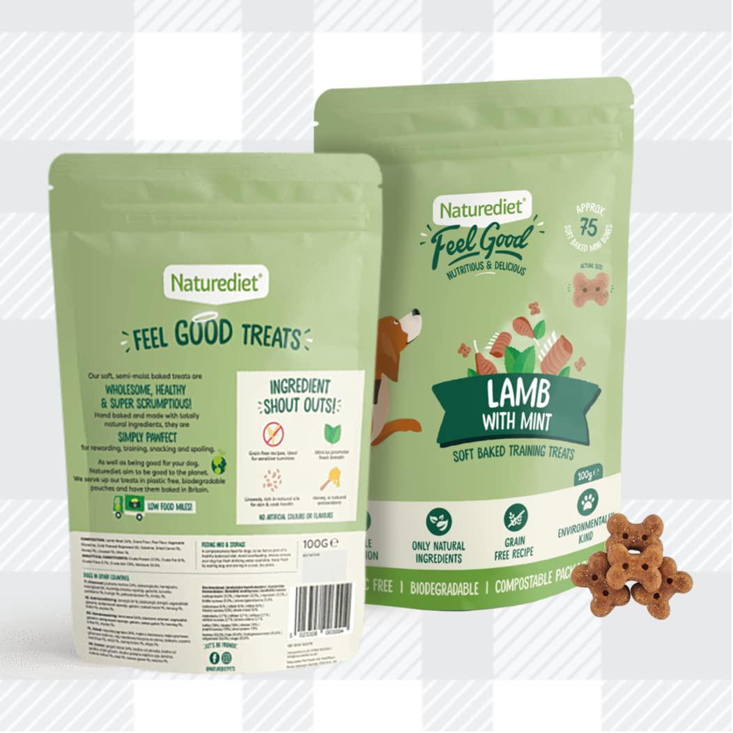 Training Treats For Dogs Pack Of 2x100g Feel Good Lamb And Mint Flavour Soft Baked Biscuits In Natural Ingredients Plus AETN Creations Fridge Magnet Grain-Free Snacks Over 2 Months