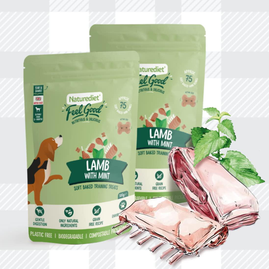 Training Treats For Dogs Pack Of 2x100g Feel Good Lamb And Mint Flavour Soft Baked Biscuits In Natural Ingredients Plus AETN Creations Fridge Magnet Grain-Free Snacks Over 2 Months