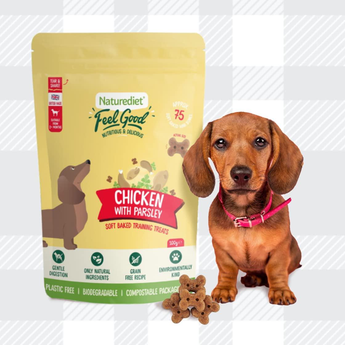 Training Treats For Dogs Pack Of 2x100g Feel Good Chicken With Parsley Flavour Soft Baked Biscuits In Natural Ingredients Plus AETN Creations Fridge Magnet Grain-Free Snacks Over 2 Months