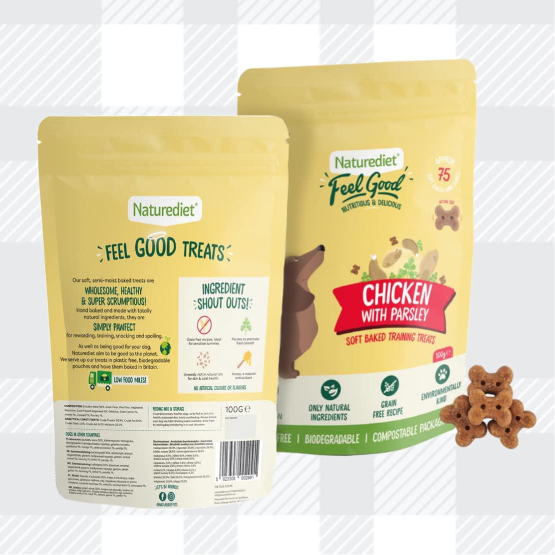 Training Treats For Dogs Pack Of 2x100g Feel Good Chicken With Parsley Flavour Soft Baked Biscuits In Natural Ingredients Plus AETN Creations Fridge Magnet Grain-Free Snacks Over 2 Months